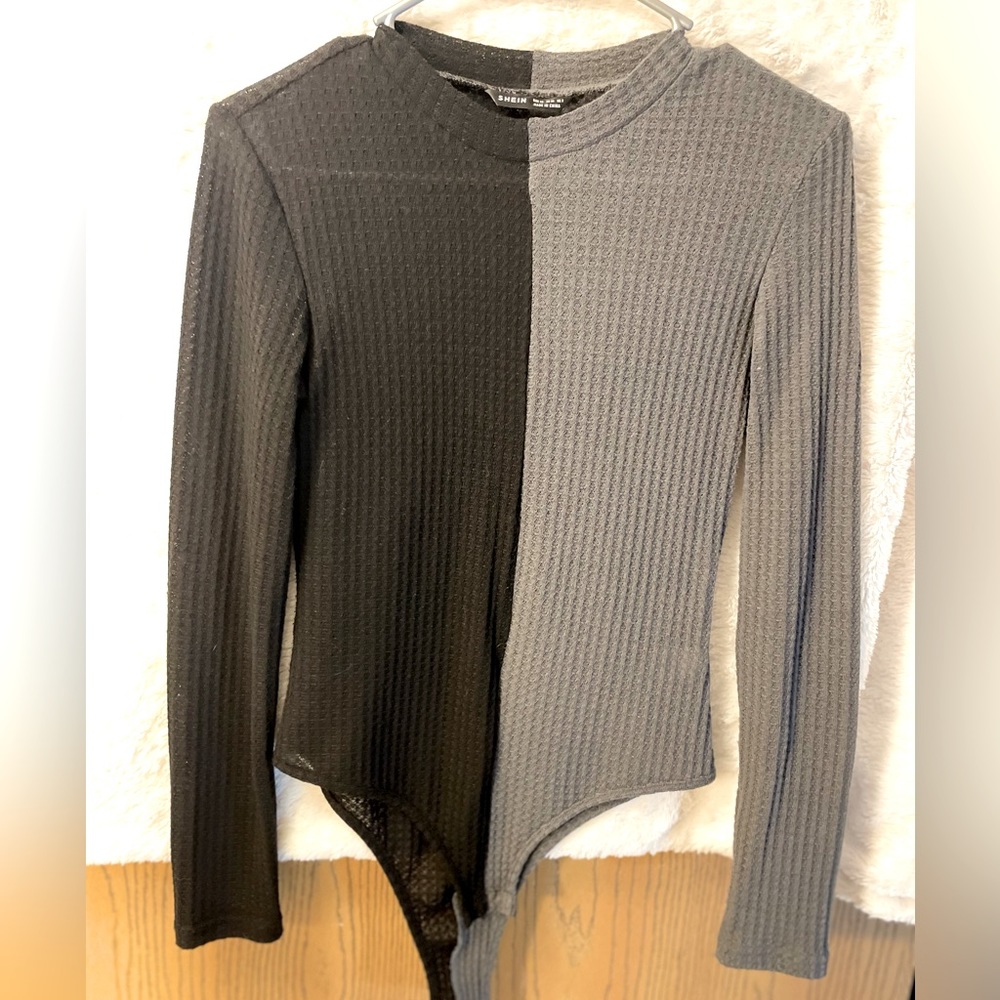 Black and grey color block bodysuit